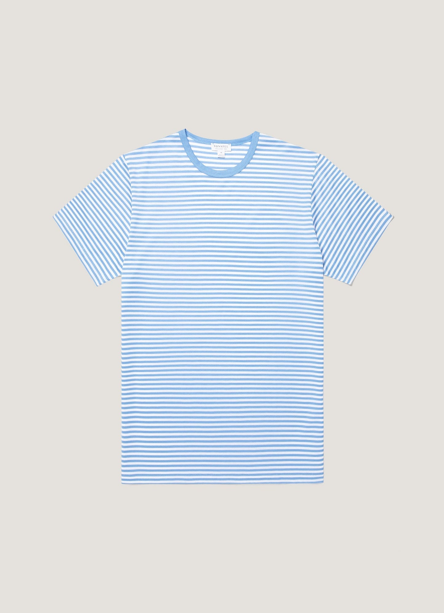 Men's Classic T-shirt in White/Azure Blue English Stripe