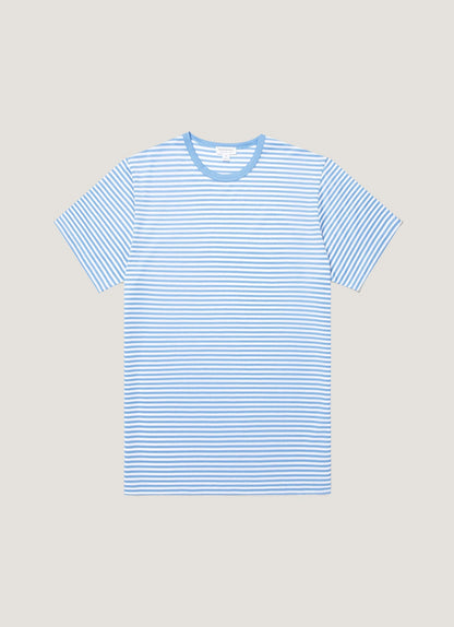 Men's Classic T-shirt in White/Azure Blue English Stripe