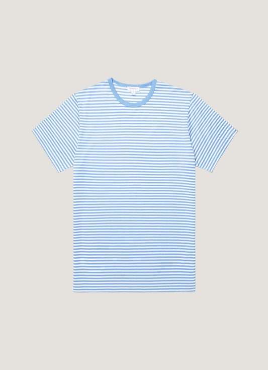 Men's Classic T-shirt in White/Azure Blue English Stripe
